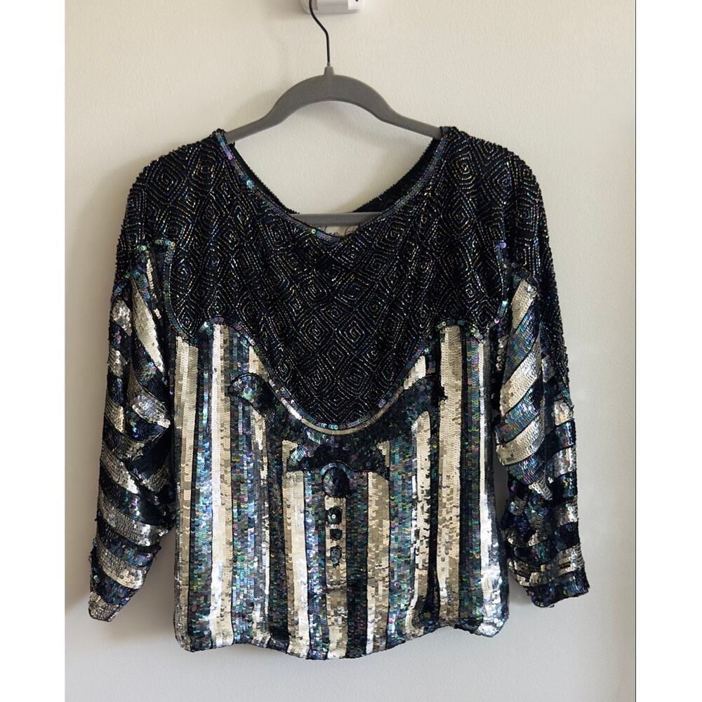 Rina Z Womens 1980's Vintage Sequin Top
